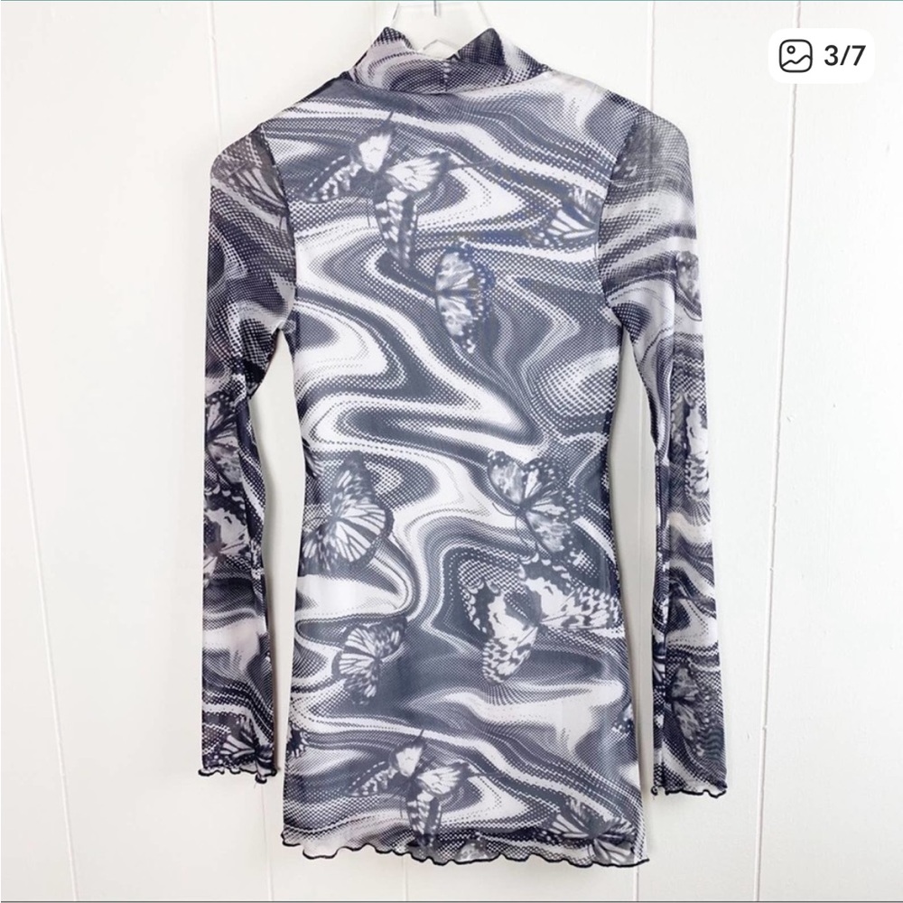 Urban Outfitters sheer butterfly Mock Neck Dress